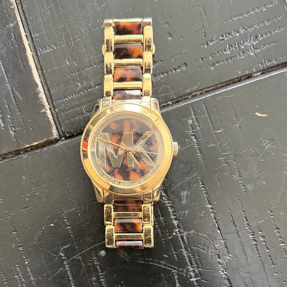 Michael Kors Gold and Tortoiseshell Logo Bracelet Watch